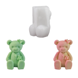 DIY bear silicone mold with bow for making scented plaster candles and handmade soaps