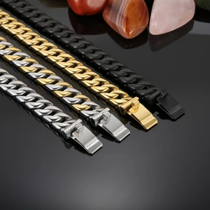 Bracelets gourmette hip hop pour hommes en acier inoxydable argenté, doré et noir