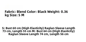 Detailed size chart for black V-neck knit top with mixed fabric and elastic measurements