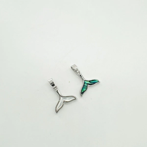 18K gold-plated whale tail pendants with white mother-of-pearl and green abalone shell