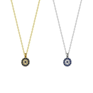 Minimalist S925 sterling silver 14K gold plated evil eye circle pendant necklace for women