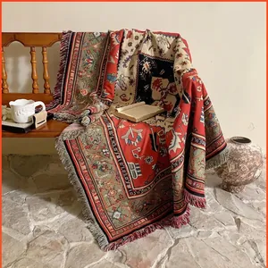 Couverture Tissée Bohème Polyester Coton Jacquard Ethnique Géométrique Jeté De Canapé Avec Franges Pour Camping Extérieur Pique-nique