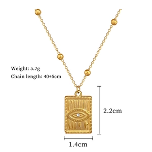 Detailed view of evil eye necklace with dimensions 22mm by 14mm and 40cm chain
