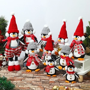 Standing Christmas penguin plush dolls with telescopic legs and lights for holiday decor