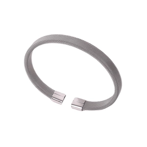 Minimalist silver Milanese mesh woven stainless steel bracelet with polished ends