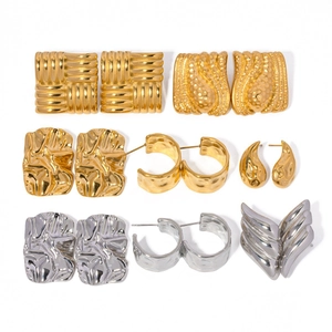 Polished 18K gold and silver stainless steel earrings in various geometric shapes