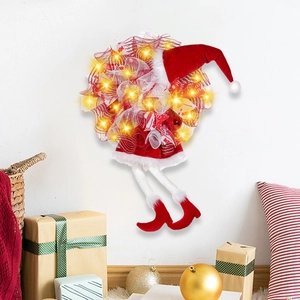 Creative Santa wreath with red mesh skirt and warm LED lights for Christmas decor