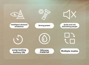 Detail view of smart cat toy features including obstacle avoidance and silent silicone design