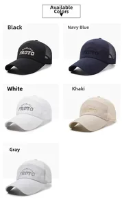 Dettaglio dei pannelli a rete traspiranti e dei ricami sui cappelli da baseball colorati