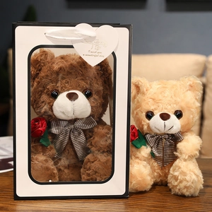 Teddy bear plush with red rose and gift bag for Valentine Day gift giving for women