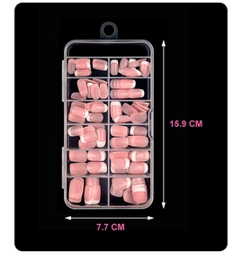 Kit faux ongles français avec boîte de rangement 15,9 x 7,7 cm, embouts roses et blancs