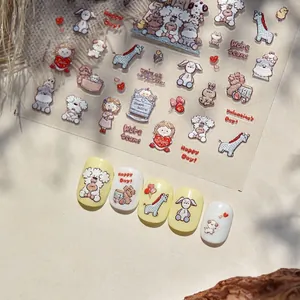 5D embossed nail art stickers with cute cartoon animal designs and dog patterns