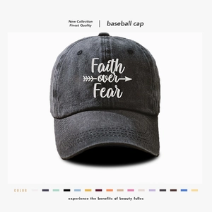 Faith Over Fear Washed Cotton Baseball Cap Retro Distressed Adjustable Dad Hat Outdoor Streetwear For Men Women