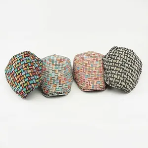 Retro plaid jacquard newsboy cap for men and women in four assorted woven color patterns