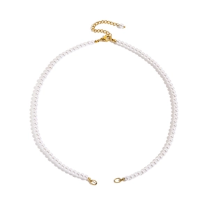 Elegant stainless steel necklace with white imitation pearls and gold extension chain