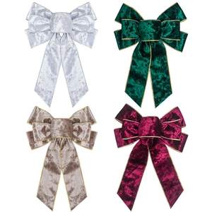 Large Velvet Christmas Bows With Gold Edge Hanging Ornaments For Holiday Party Christmas Tree Decorations