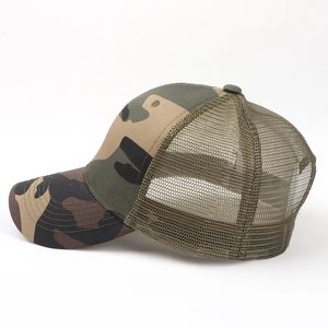 Jungle camouflage trucker hat with breathable mesh back and curved brim for outdoor sports