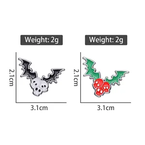 Cartoon bat skull enamel pin set with red and white colors for Halloween costumes
