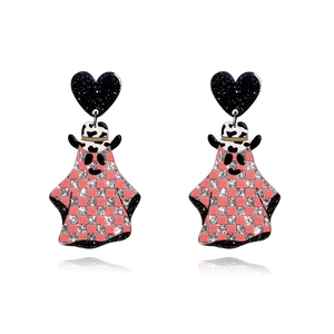 Halloween spook oorbellen van glitter acryl met hartjes en roze schaakbordpatroon