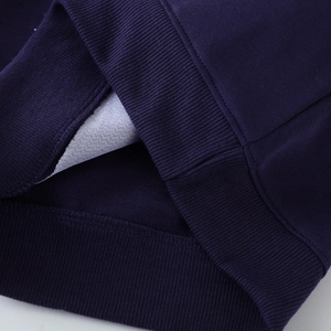 Dark blue long sleeve children sweatshirt with ribbed cuffs and warm fleece lining