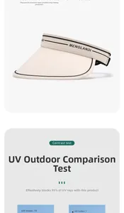 UV protection test showing 95% UV block on wide brim cream sun hat with black trim