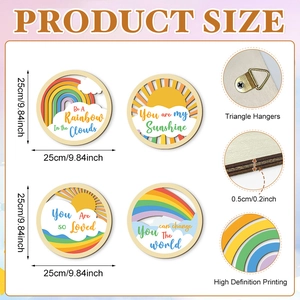 Set of 4 rainbow sun clouds wooden wall hangings 25cm with inspirational phrases