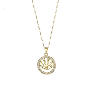 Collana minimalista in acciaio inossidabile dorato con ciondolo occhio e zirconi lucidi