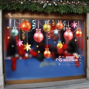 Colorful Christmas ball and star window decals set for festive holiday glass decoration
