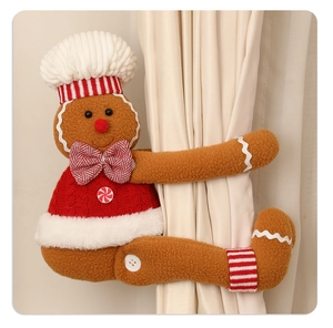 Charming gingerbread man curtain tieback with red sweater and white chef hat decor