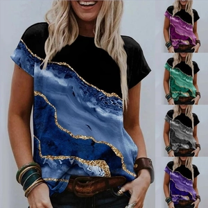 Damen Casual Marmor Print T-Shirt Rundhals Kurzarm Polyester Locker Top Mode Grafik Sommer Tee Für Damen