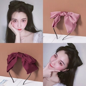 Satin large bow headband for women featuring elegant 3D layered fabric in multiple colors