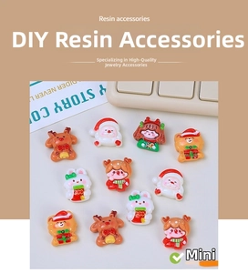 Close-up of assorted mini Christmas resin charms for DIY hair clips and crafts