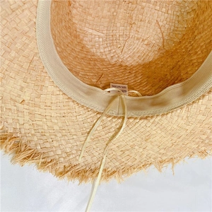Chapeau de soleil en paille à large bord avec bandeau, cordon de serrage et étiquette taille 57