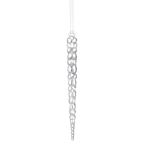 Clear acrylic Christmas icicle ornament with spiral design and white ribbon for holiday tree