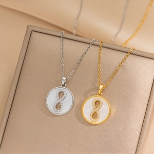 Infinity 8 Pendant Necklace Stainless Steel Mother Of Artificial Pearl Zircon Inlaid Minimalist Light Luxury Jewelry For Women