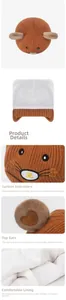 Détails de la doublure en polaire blanche chaude et broderie animale mignonne sur le bonnet brun