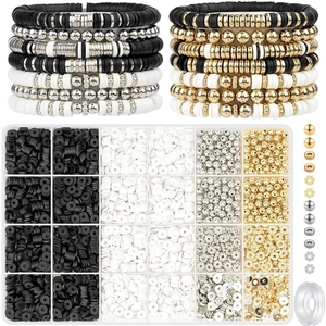 Detail view of 20-grid DIY jewelry kit with clay beads, letter beads and elastic string
