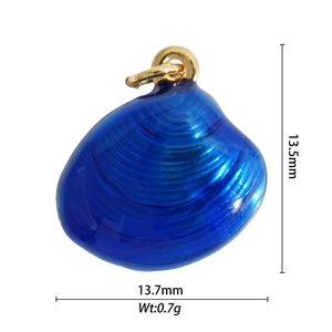 Detail view of blue shell charm with 13.5mm height and 13.7mm width measurements