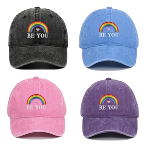 Washed Cotton Baseball Cap Rainbow Be You Embroidery Retro Adjustable Sun Shade Dad Hat For Outdoor Daily Wear