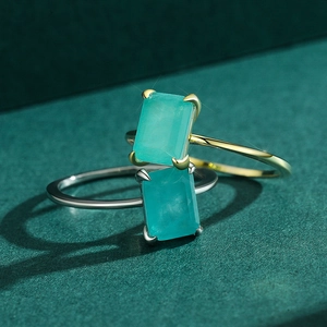 S925 silver rings with rectangle Paraiba tourmaline in gold and silver finish
