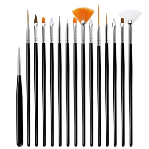 Kit professionnel de 15 pinceaux nail art avec manches noirs pour peinture et détails