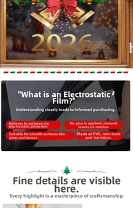 Detail of 2026 Christmas bell static window stickers made of premium PVC material