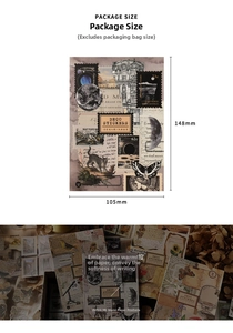Detail view of vintage aesthetic PET stickers showing 148x105mm size and retro motifs