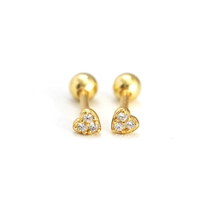Elegant S925 silver heart stud earrings with small diamonds and screw back closure