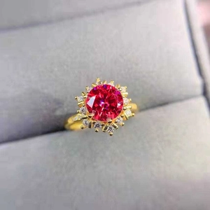 18k gold plated snowflake ring with 5ct red corundum and white crystal accents