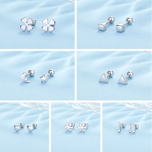 Minimalist Copper Stud Earrings With 925 Sterling Silver Post Heart Clover Star Moon Geometric Screw Back Earring For Women Men