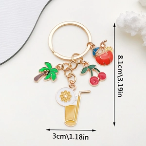 Detailed view of ocean series keychain with size measurements and enamel pendants