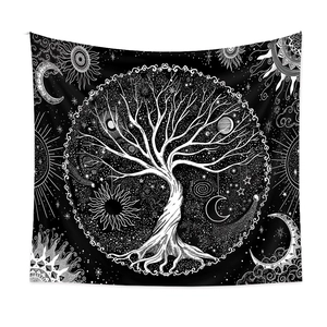 Detailed close-up showing the intricate black and white Tree of Life pattern on fabric