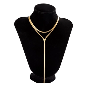 Gold double-layered snake chain Y-necklace featuring a minimalist triangle slider pendant