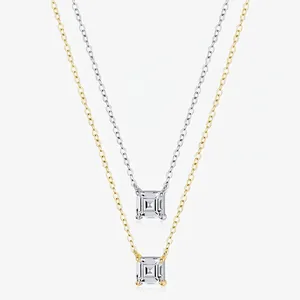 925 Sterling Silver Necklace With Square Emerald Cut Zirconia Elegant Pendant Clavicle Chain For Women Jewelry